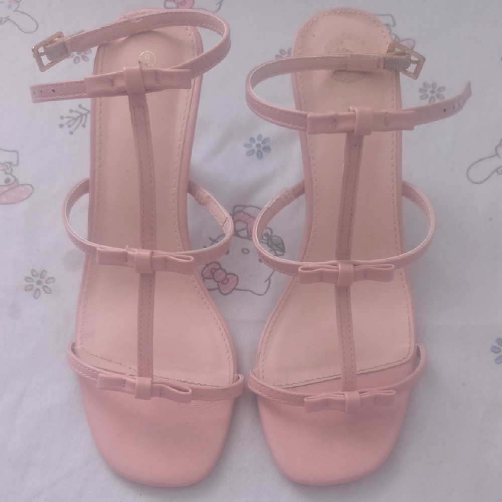 Rampage Pink T‑Strap Sandal with Bow Accents